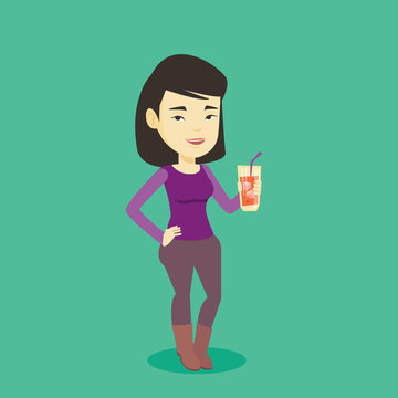 Woman drinking cocktail vector illustration.