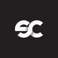 Initial lowercase letter sc, linked circle rounded logo with shadow gradient, white color on black background
