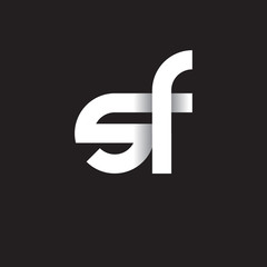 Initial lowercase letter sf, linked circle rounded logo with shadow gradient, white color on black background