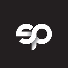 Initial lowercase letter sp, linked circle rounded logo with shadow gradient, white color on black background