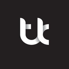 Initial lowercase letter tk, linked circle rounded logo with shadow gradient, white color on black background