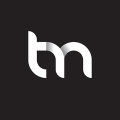 Initial lowercase letter tm, linked circle rounded logo with shadow gradient, white color on black background