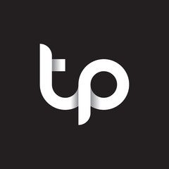 Initial lowercase letter tp, linked circle rounded logo with shadow gradient, white color on black background