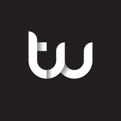 Initial lowercase letter tw, wt, linked circle rounded logo with shadow gradient, white color on black background