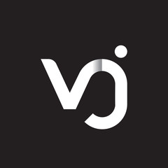 Initial lowercase letter vj, linked circle rounded logo with shadow gradient, white color on black background