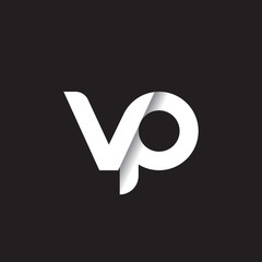 Initial lowercase letter vp, linked circle rounded logo with shadow gradient, white color on black background