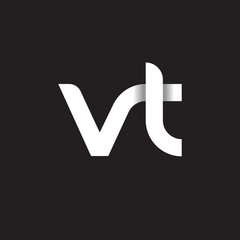 Initial lowercase letter vt, linked circle rounded logo with shadow gradient, white color on black background