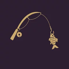 Fotobehang Fishing rod icon. Hook and angling, fisherman symbol. Flat design. Stock - Vector illustration © vladvm50