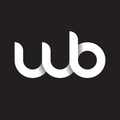 Initial lowercase letter wb, linked circle rounded logo with shadow gradient, white color on black background
