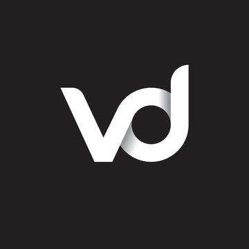 Initial lowercase letter vd, linked circle rounded logo with shadow gradient, white color on black background