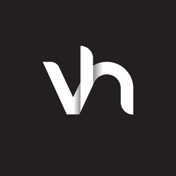 Initial lowercase letter vh, linked circle rounded logo with shadow gradient, white color on black background