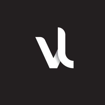 Initial lowercase letter vl, linked circle rounded logo with shadow gradient, white color on black background