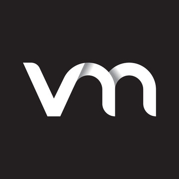 Initial lowercase letter vm, linked circle rounded logo with shadow gradient, white color on black background