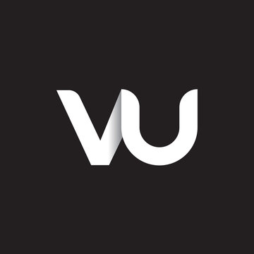 Initial lowercase letter vu, linked circle rounded logo with shadow gradient, white color on black background