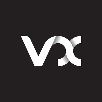 Initial lowercase letter vx, linked circle rounded logo with shadow gradient, white color on black background
