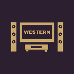 Western movie icon. TV and Home theater, cinema symbol. Flat design. Stock - Vector illustration
