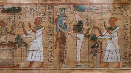 antique hieroglyphs on Egyptian papyrus