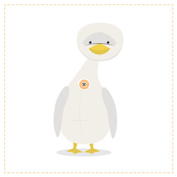 Goose, a funny plush toy, is protected with a button. Vector illustration