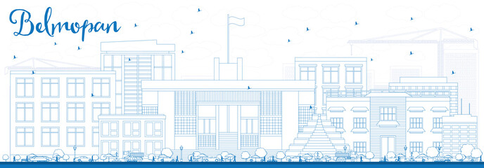 Outline Belmopan Skyline with Blue Buildings.