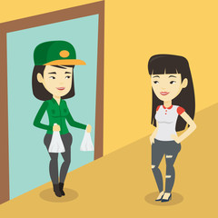 Delivery courier delivering groceries to customer.