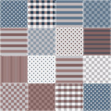 Seamless patchwork background with different patterns. Vector illustration.