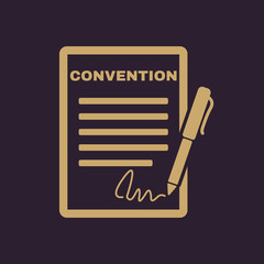Convention icon. Contract and signature, pact, accord, agreement symbol. Flat Vector illustration