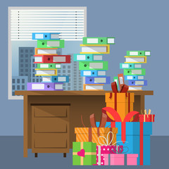 modern office interior with present boxes. Vector image.