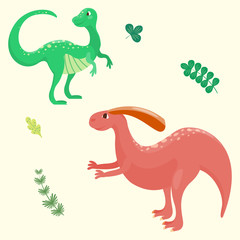 Cartoon dinosaurs vector illustration isolated monster animal dino prehistoric character reptile predator jurassic fantasy dragon leaf