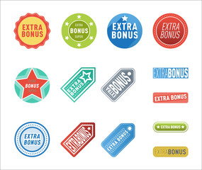Super extra bonus banners text in color drawn labels, business shopping concept vector internet promotion shopping vector