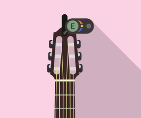guitar headstock with electric tuner for perfect pitch flat long shadows vector illustration