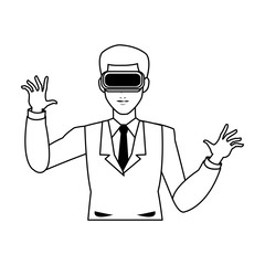 man wearing virtual reality goggles icon image vector illustration design