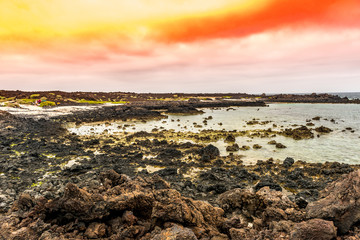 beautiful sunset view of sea from Lanzarote coast