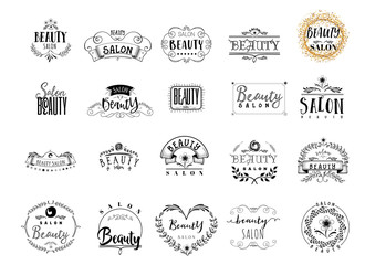 Badge for small businesses - Beauty Salon. Sticker, stamp, logo - for design, hands made. With the use of floral elements, calligraphy and lettering