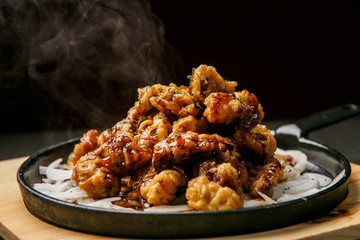 dak ddong jip tuigim is korean fried Chicken gizzard
