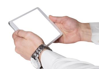 Male hands with tablet computer