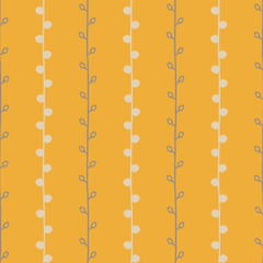 Seamless nature sketch vector pattern. Beige and grey twigs on yellow background. Hand drawn texture