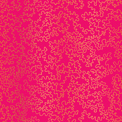 Vector Golden On Hot Pink Abstract Doodle Drawing Line Texture Seamless Pattern Background. Great for elegant gold fabric, cards, wedding invitations, wallpaper.