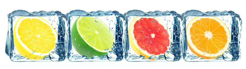 citrus fruits and ice cubes