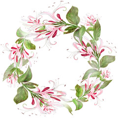 Obraz premium Branch honeysuckle. Watercolor. Seamless pattern. Wallpaper. Use printed materials, signs, posters, postcards, packaging.