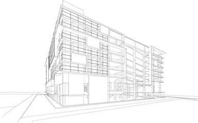 Perspective 3d Wireframe of building - 139654709