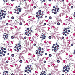Naklejka premium Seamless floral pattern. Colorful flowers, leaves, twigs on white background.