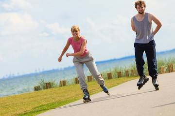 Boy chasing his girlfriend.