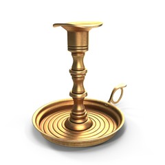 Antique Brass Candle Holder on white. 3D illustration