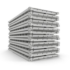 Folded Collapsible ISO Containers Stack isolated on white. 3D illustration