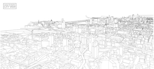 Fototapeta na wymiar Cityscape Sketch, Vector Sketch. Architecture - Illustration