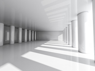 Abstract modern architecture background, empty white open space interior with columns. 3D rendering
