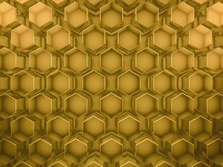 Hexagon abstract glass gold background. 3D rendering