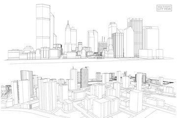 Cityscape Sketch, Vector Sketch. Architecture - Illustration