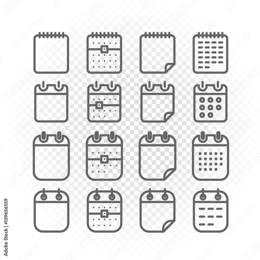Poster binder silhouettes collection icons isolated on transparent background. lineart vector calendar set.