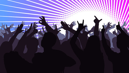 Fototapeta premium Silhouettes of dancing people in front of bright stage lights